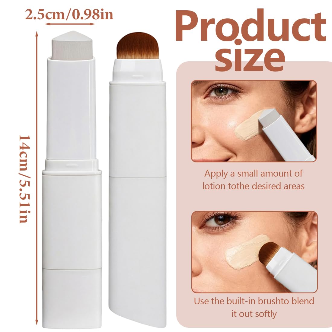Base Maquillaje Barra Chartming Con Brocha,Crema Blanca Cambia De Color,Corrector Alta Cobertura,Resistente Agua Y Al Sudor,Base coreana,Consigue un maquillaje natural (Light)-E — view 2