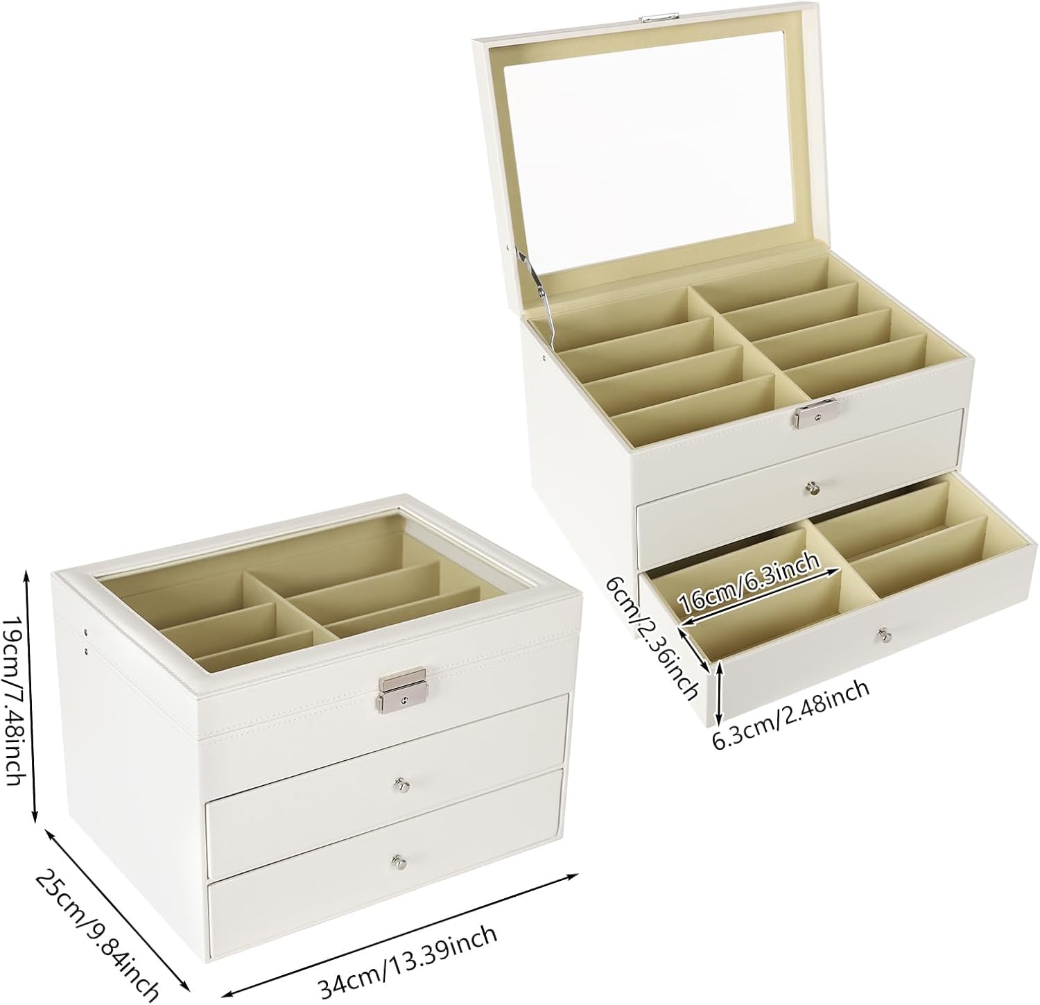 Estuche Expositor Blanco De 3 Capas para Gafas, Organizador De Gafas De Sol De Piel Sintética con 24 Ranuras, Elegante Estuche para Guardar Gafas para Hombres Y Mujeres, Caja