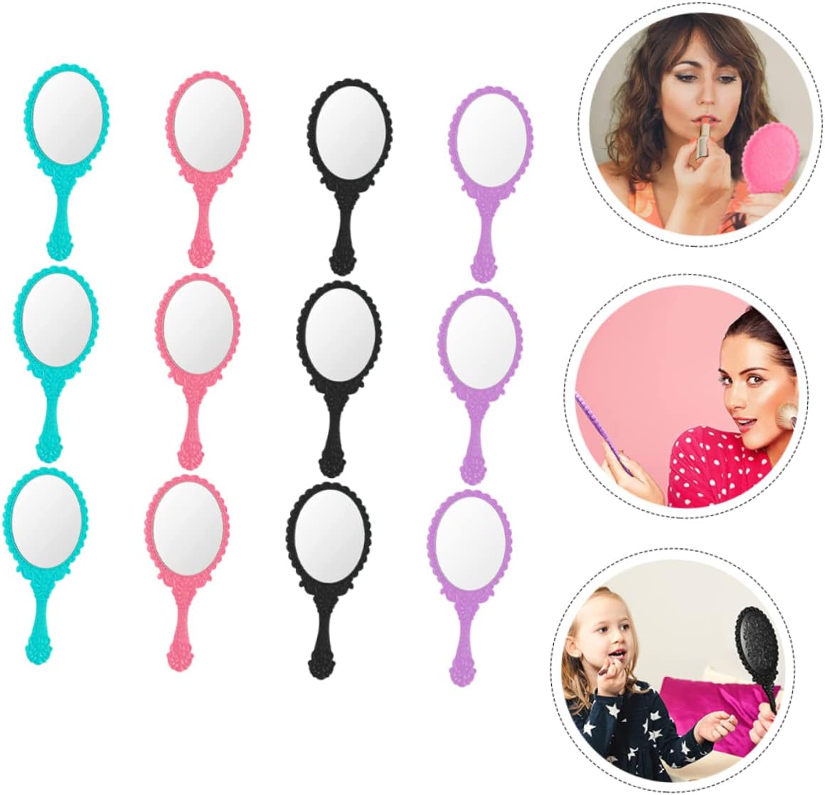 12Pcs Handheld Makeup Mirrors Travel Compact Vanity Mirrors for Home Office Go Use Lightweight and Safe for Personal Care for Women
