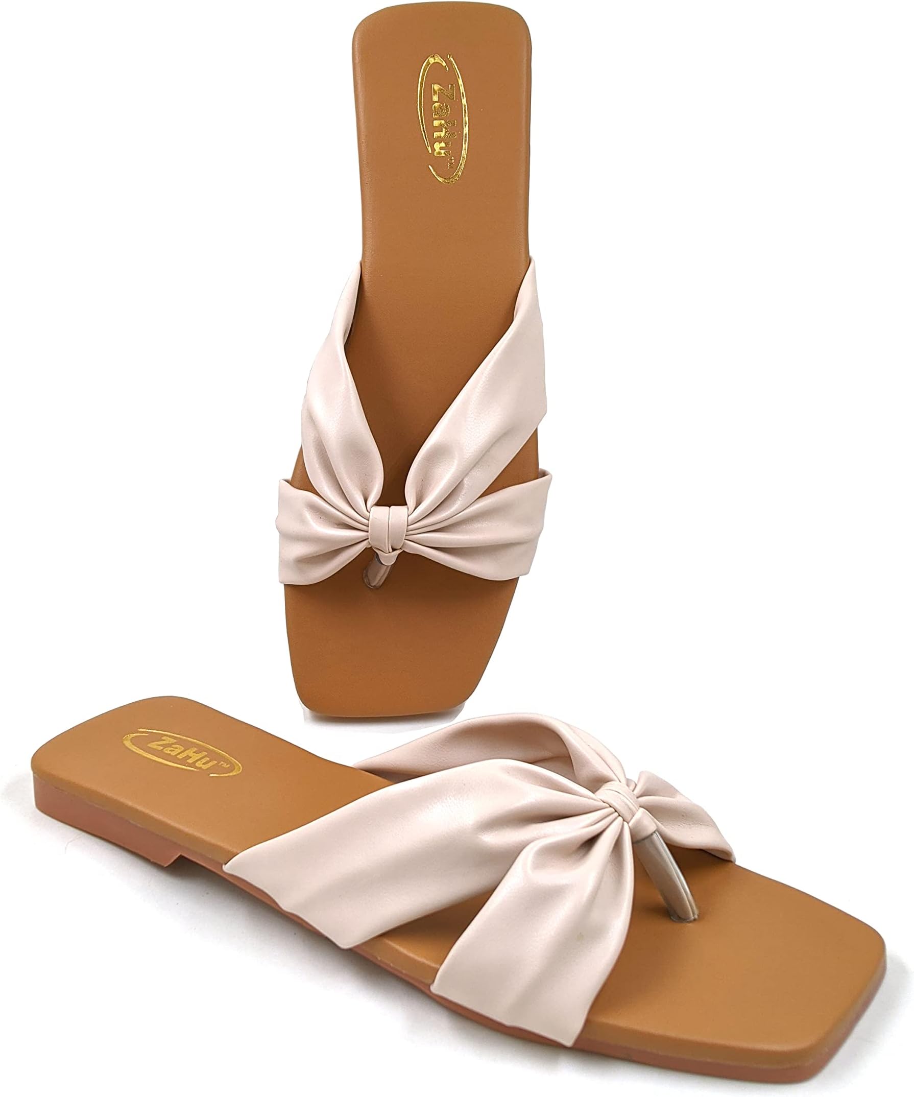 ZaHu women flats slippers stylish model fashion flat casual daily use beige cream off white sandals t-strap flip flops for girls ladies slipper chappal
