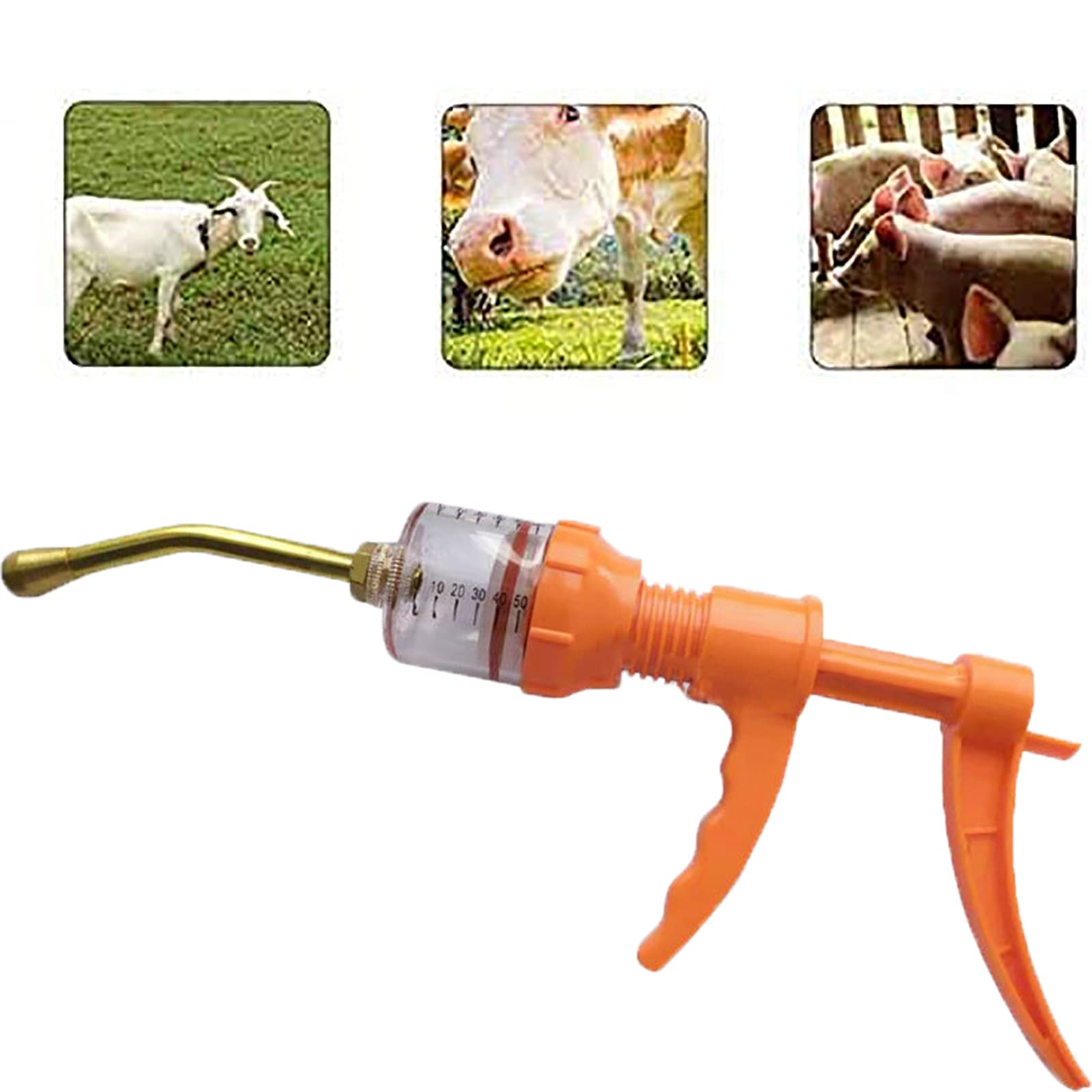 Kontinuierliche Veterinärspritze 70 Ml – Verstellbar 10–70 Ml, Mit Rückprallgriff, Für Rinder, Schweine