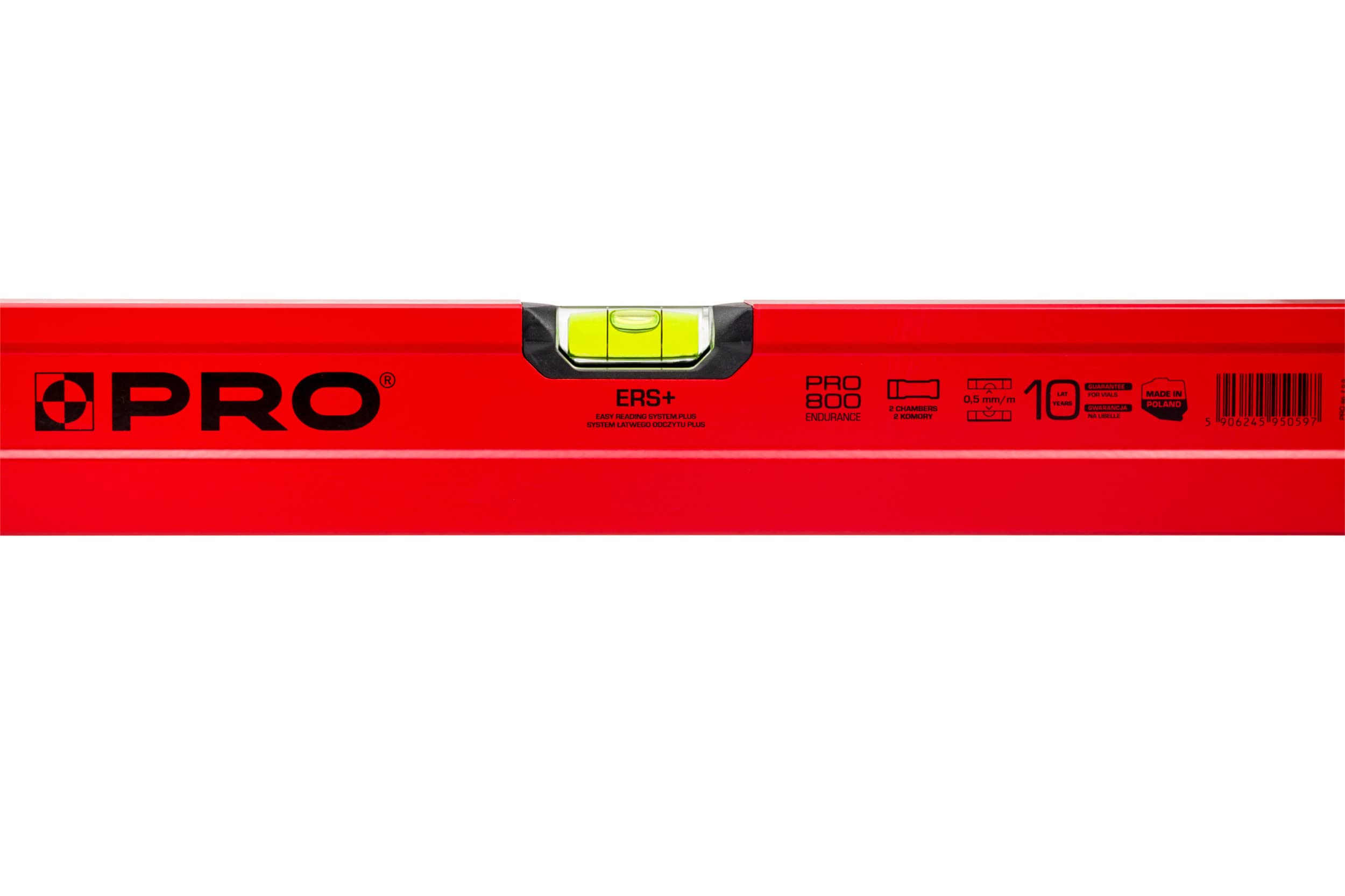PRO800 Niveau À Bulle 150cm avec Profil Ergonomique - ERS+ (Easy Reading System) - Précision de 0,5 mm/m - Niveau a Bulle précis avec embouts Antichocs - Couleur Rouge