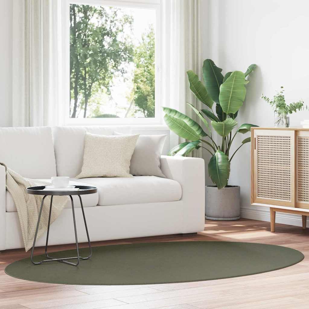 HUARTE Tapis ovale vert forêt 140 x 200 cm – Tapis de salon moderne en polyester – Tapis de couloir antidérapant pliable et lavable – Tapis à poils courts doux pour l'intérieur
