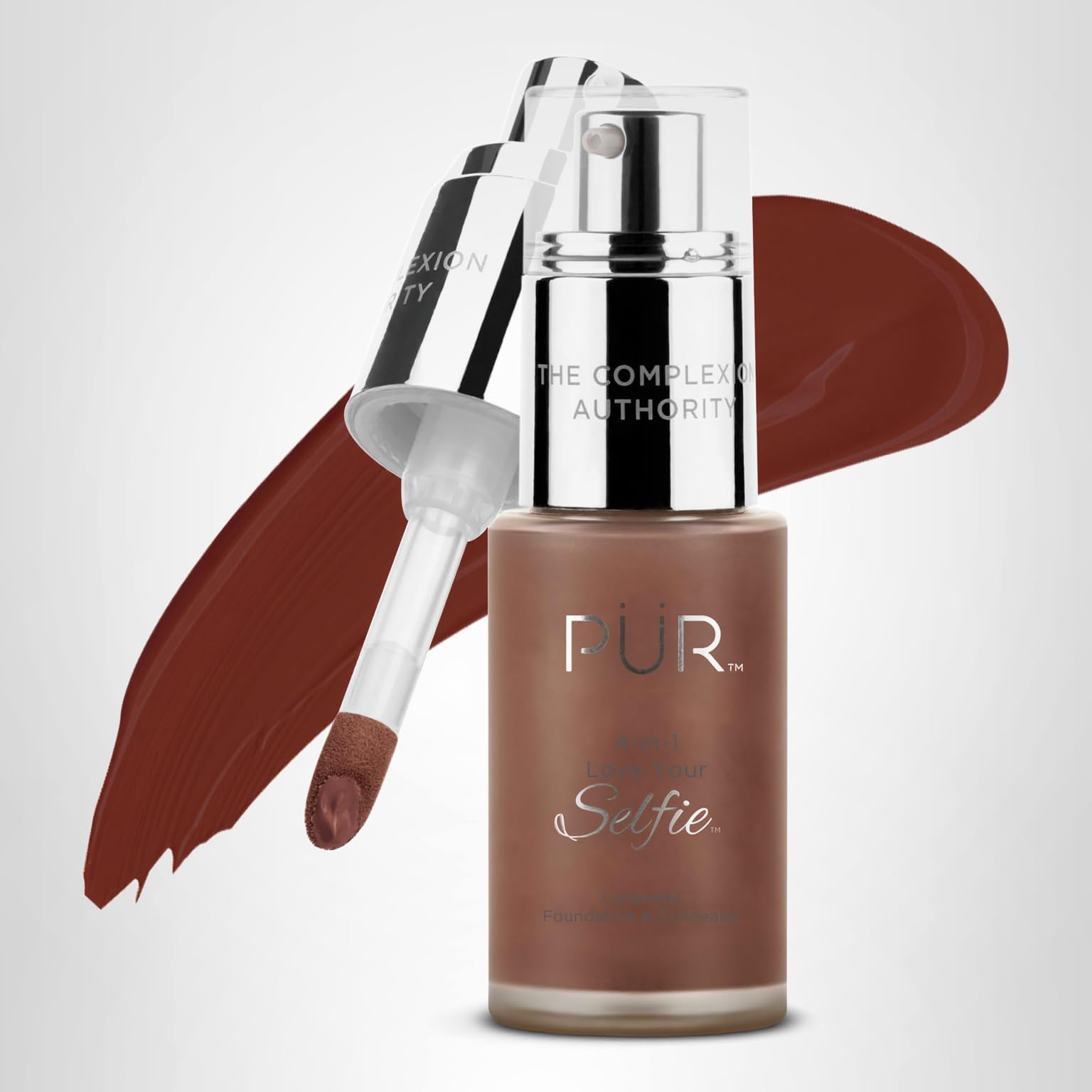 PÜR MINERALS 4-in-1 Love Your Selfie Foundation & Concealer - Longwear Full Coverage Liquid Makeup Foundation with Hydrating Blend for Refined-Looking, Natural Beauty Glow, Skin Texture & Tone: DPP1/Mocha