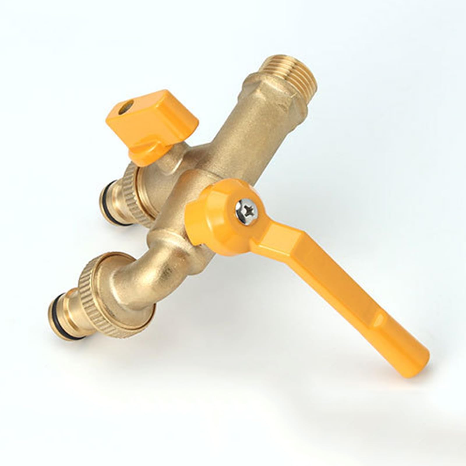 Rubinetto Da Giardino Valvola A Sfera in Ottone con Rubinetto Da Giardino Doppia Uscita Da 1/2 Pollice Antigelo per Esterni, Giardino,Giallo Cromo