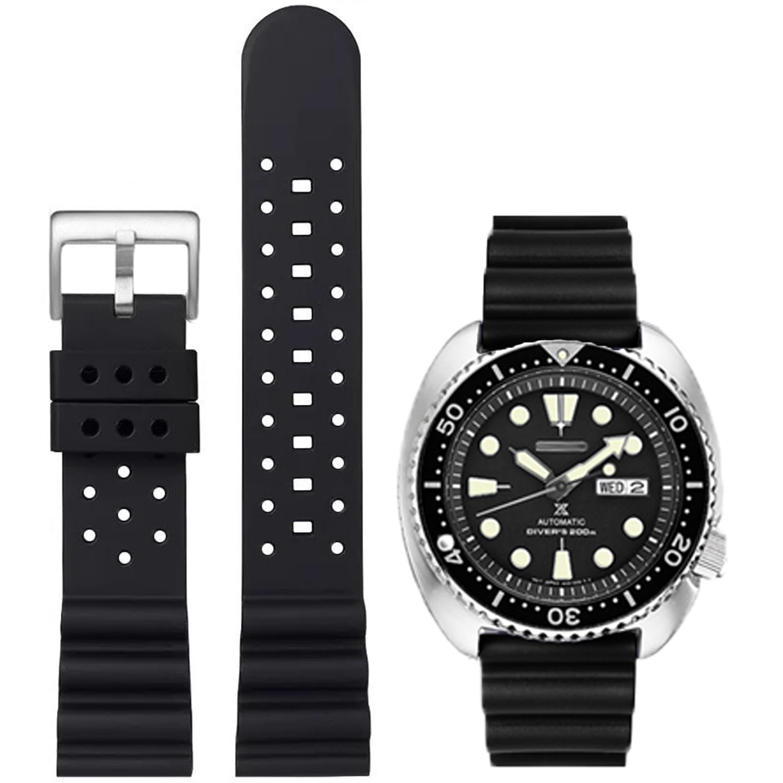 Bracelet de Montre FKM Caoutchouc Fluoré Libération Rapide Ventilé Durable Fluorocarbone Bande de Remplacement 18mm 20mm 22mm 24mm pour Montres de plongée Homme & Femme