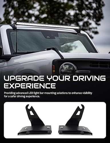 Miniatura 3 de Soportes de barra de luz LED curvada de 42 pulgadas para Bronco, soporte de montaje de barra de luz LED para techo delantero del parabrisas
