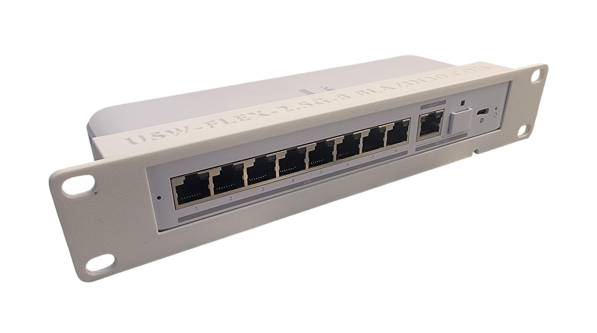 Blazin3D 10-inch Network Rack Mount for Ubiquiti Flex 2.5G Switch, Open Design, Front Cable Management (White)