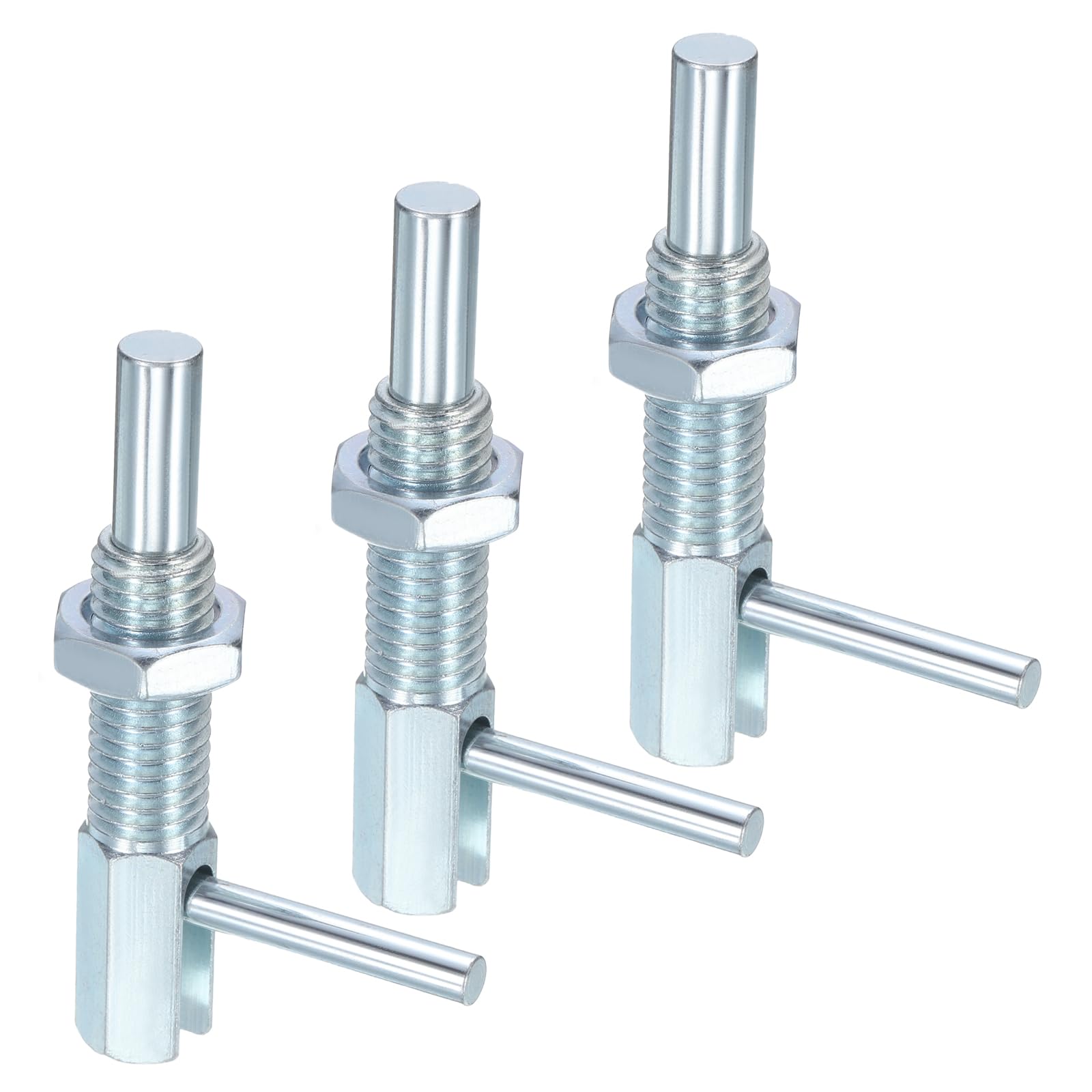 uxcell 3Pcs Retractable Indexing Plunger Pin, M12 l Spring Plunger Carbon Steel Spring Loaded Latch Telescopic Locking Pin with Nut for Machinery Shipbuilding