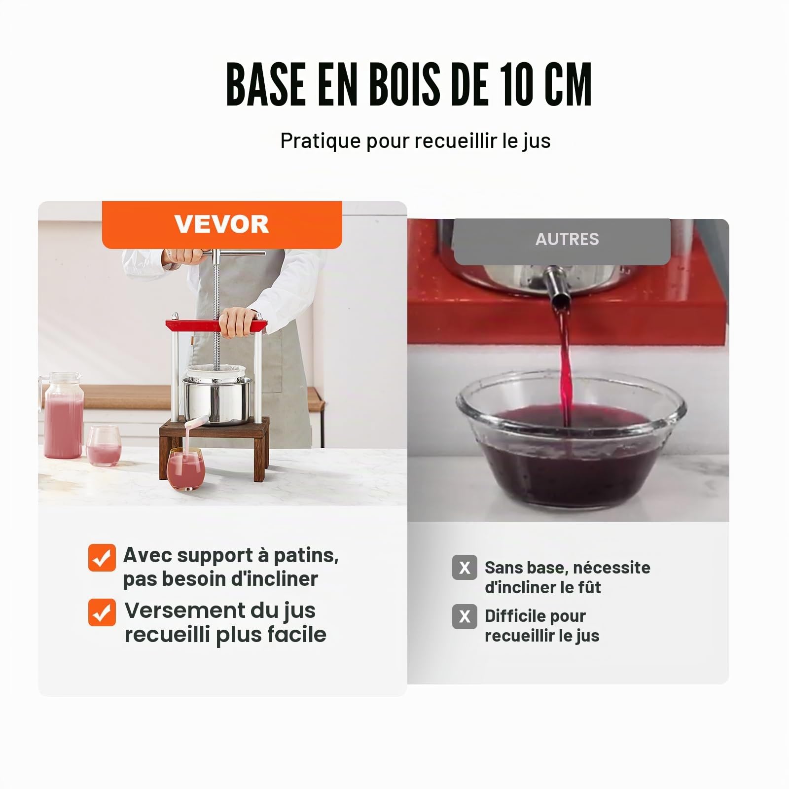 VEVOR Pressoir à Fruits Manuel 2 L Pressoir à Vin en Acier Inoxydable Base en Bois Presse-Fruits Manuel Baril Intérieur 14 x 13 cm Broyeur de Fruits Légumes pour Pressage de Vins Jus Cidres Purées