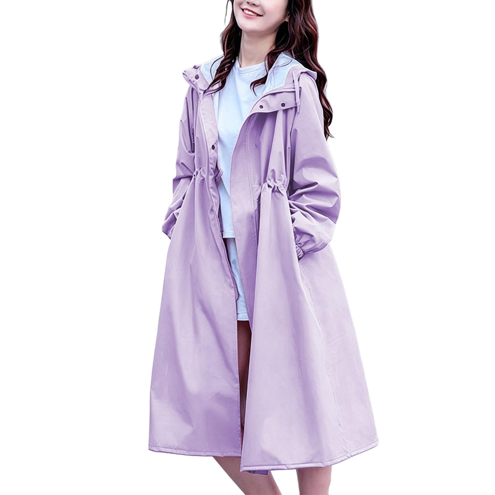 Generisch Chubasquero para mujer impermeable poncho de lluvia ligero fino color sólido chubasquero para senderismo, ciclismo, camping y viajes