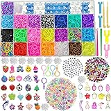 LIEFERUMFANG: Enthält Sortierbox mit 5500 Bänder, 2 großer Häkelnadel mit Y-loom, 2 Medium Häkelnadel, 1 extra stabiler und verstellbarer Webrahmen, 2 Y-loom, 500 Clips Verschlüsse, 200 Flechtperlen, 130 farbige ABC Würfelperlen, 75 weiße ABC-Würfelperlen, 25 Silikonanhänger, 15 bunte transparente Anhänger, 5 Rucksackhaken, 22 Farben, Aufbewahrungsbox