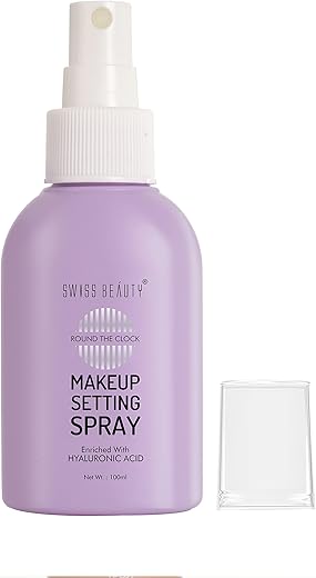 Swiss Beauty Round the Clock Makeup Setting Spray | Setting Spray with Hyaluronic Acid | Makeup Setting Spray | Long-lasting Non-sticky Setting Spray, 100ml
