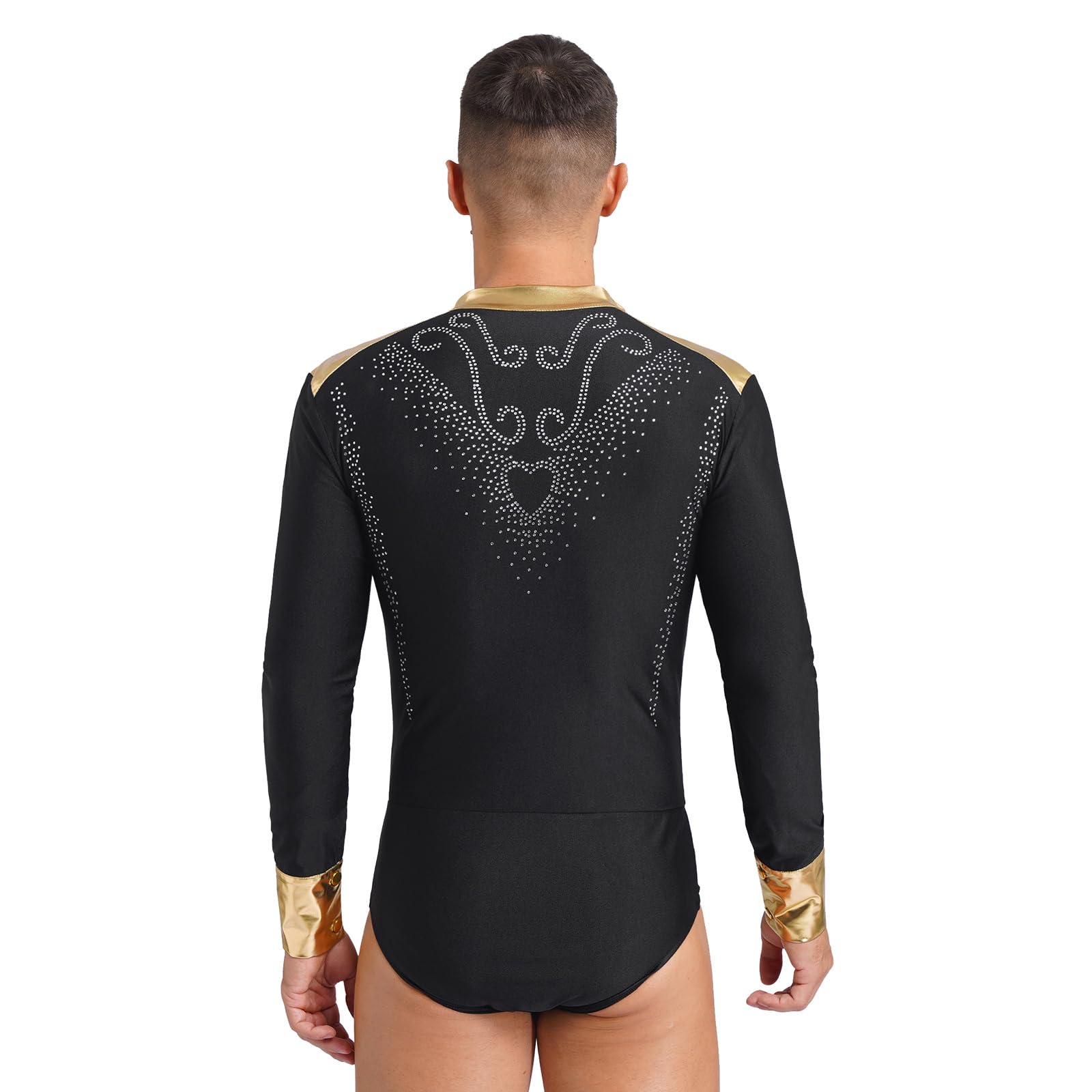 Sywiyi Body de baile estándar de manga larga para hombre, camiseta latina, salsa cha, camisa con cuello en V, disfraz de baile