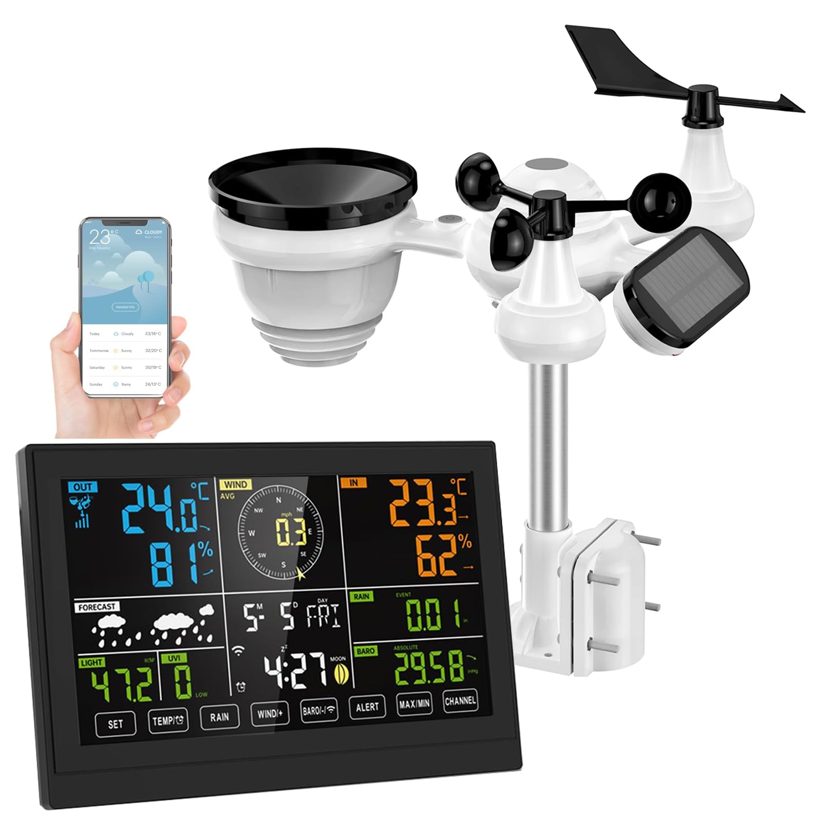 Urageuxy WLAN Wetterstation - 6-in-1 Mit Außensensor