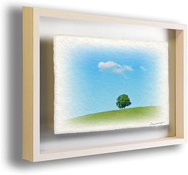 Amazon Co Jp 和紙 額付き アート フレーム 青 空 丘の上の木とはぐれ雲 31x23cm 絵 絵画 ポスター 玄関 インテリア おしゃれ 風景 画 壁 掛け 和 モダン 和風 癒し ホーム キッチン