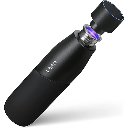 LARQ Bottle Movement PureVis 24 oz - Lightweight Self-Cleaning and Non-Insulated Stainless Steel Water Bottle with UV Water Purifier | Reusable & Travel Friendly, Black/Onyx