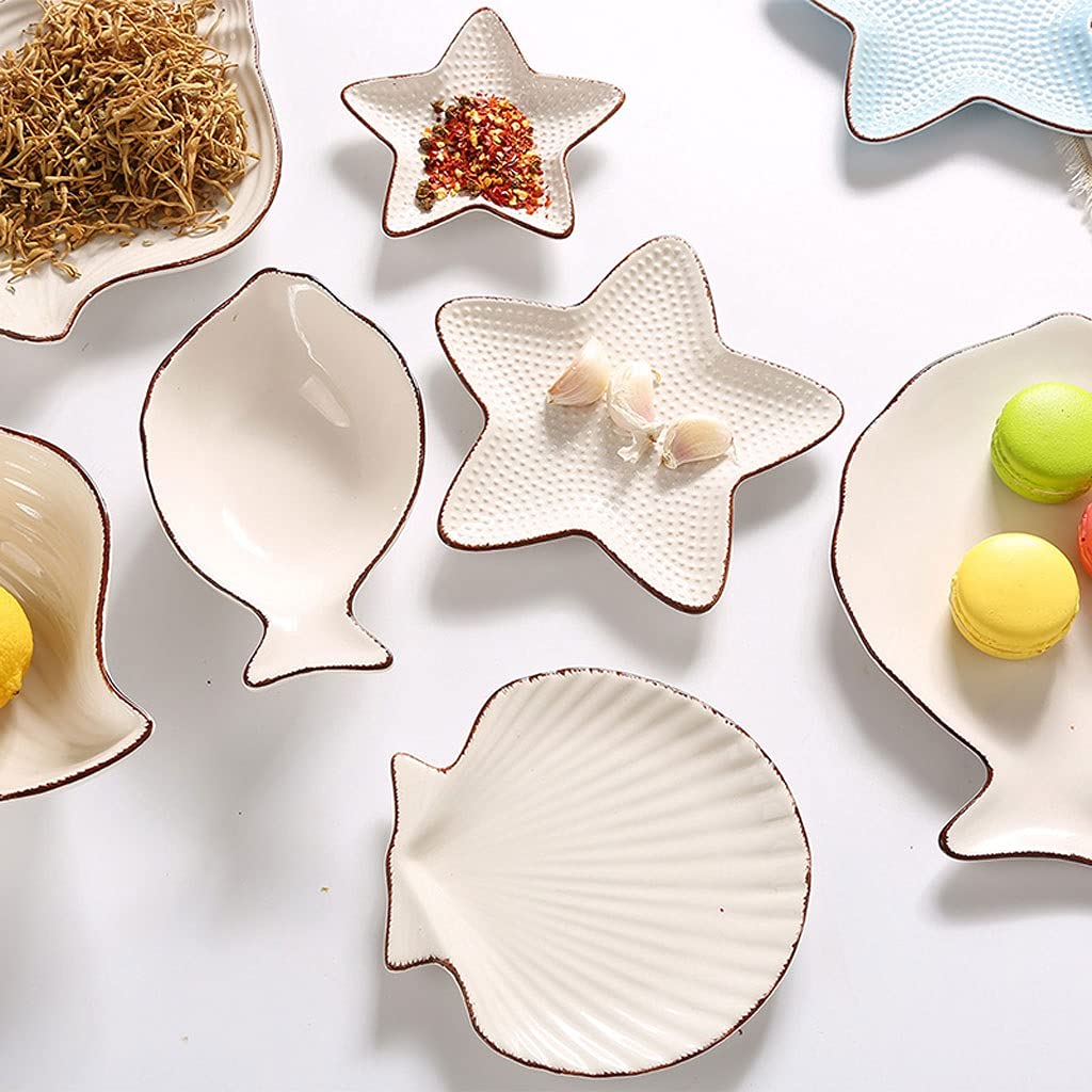 Set di 2 Piatti per Salse a Forma di Stella Marina, Conchiglia, Pesce, Piatti in Ceramica per antipasti, Snack, Frutta, Sushi, Dessert, Gioielli