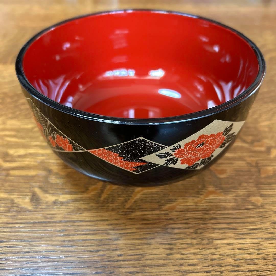 漆器 椀 黒地 金赤花柄 黒赤花柄漆器の椀×20個 漆器