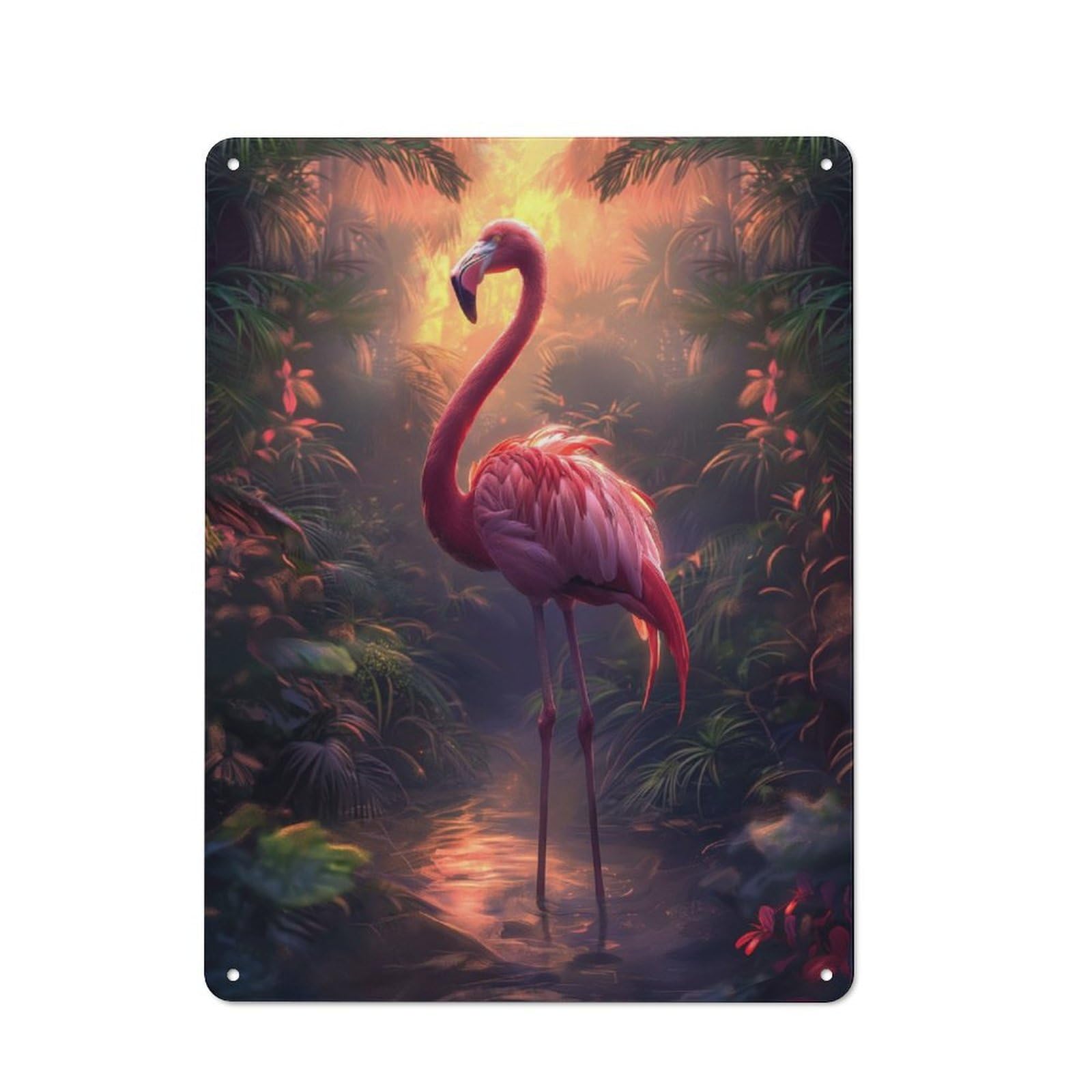 Junmoney Tropical Sunset Flamingo For Hobby Room Or Studio, Rustic Metal Sign 40X30cm, For Creative Interior Collectors Refreshing A Room In Autumn