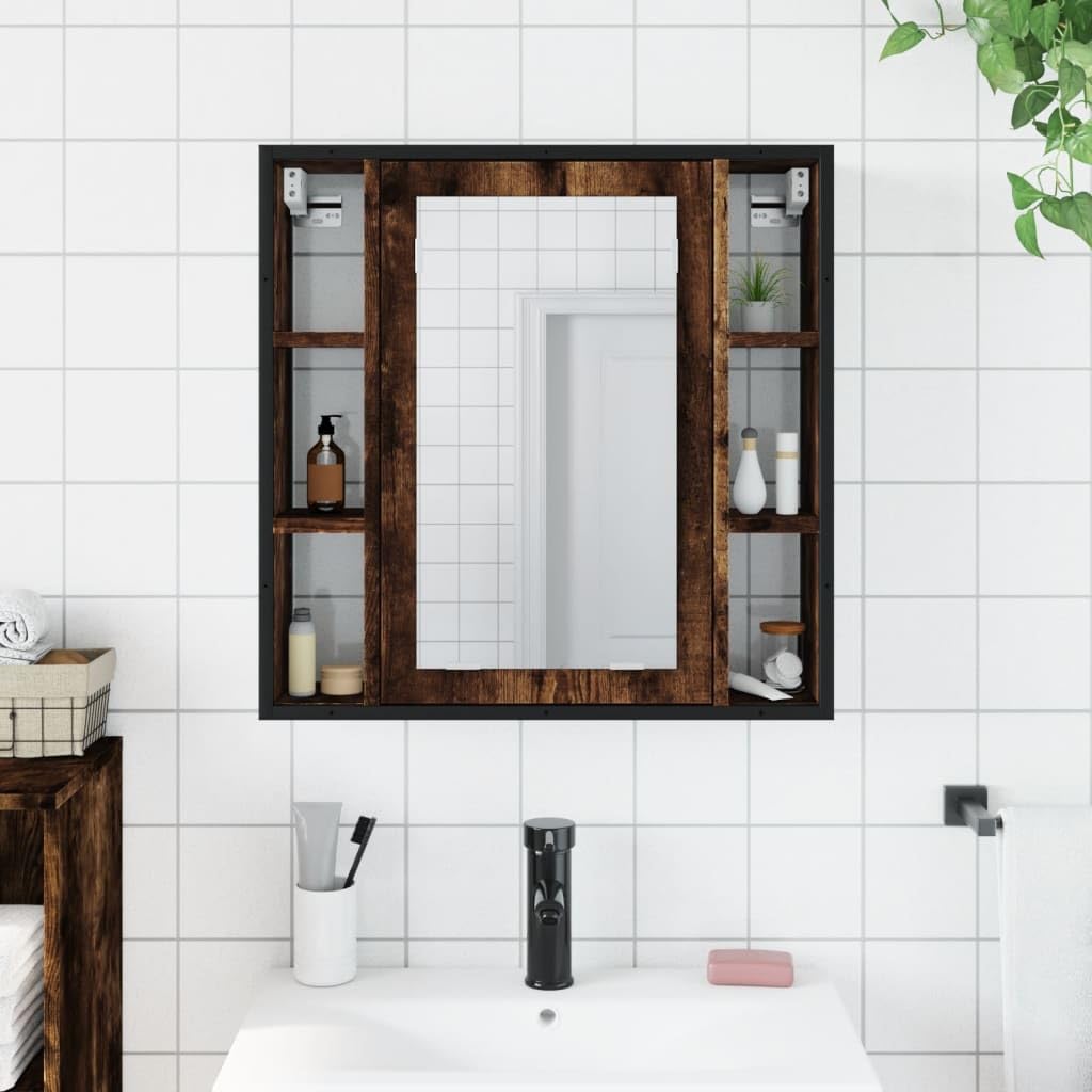 Générique Spiegelschrank für Badezimmer, Raucheiche, aus Holz, schlichtes Design mit Wandaufbewahrung für Toilettenartikel, klarer Spiegel, nicht verformt, für Make-up und Rasur