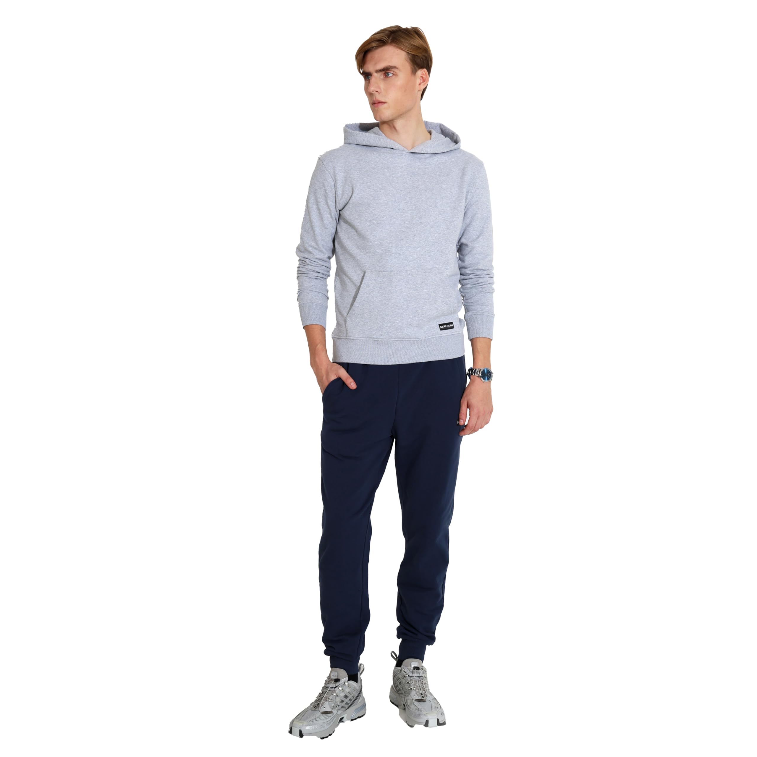Carlheim Men's Noel Comfort Hooded Sweatshirt, Gray, S, Model M-HDY-SLIM-FT