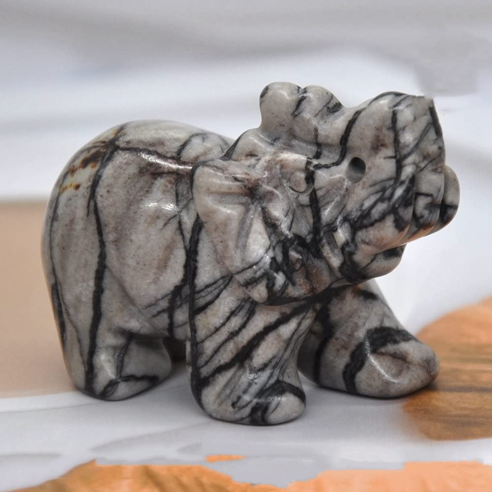 HXSCOO 1PCS Elephant Statue Figurine Natural Crystal Amethyst Rose Quartz jasper Animals Stone Carved Feng Shui Home Office Craft Decor (Color : Chinese Picasso, Size : 1.5 Inch)