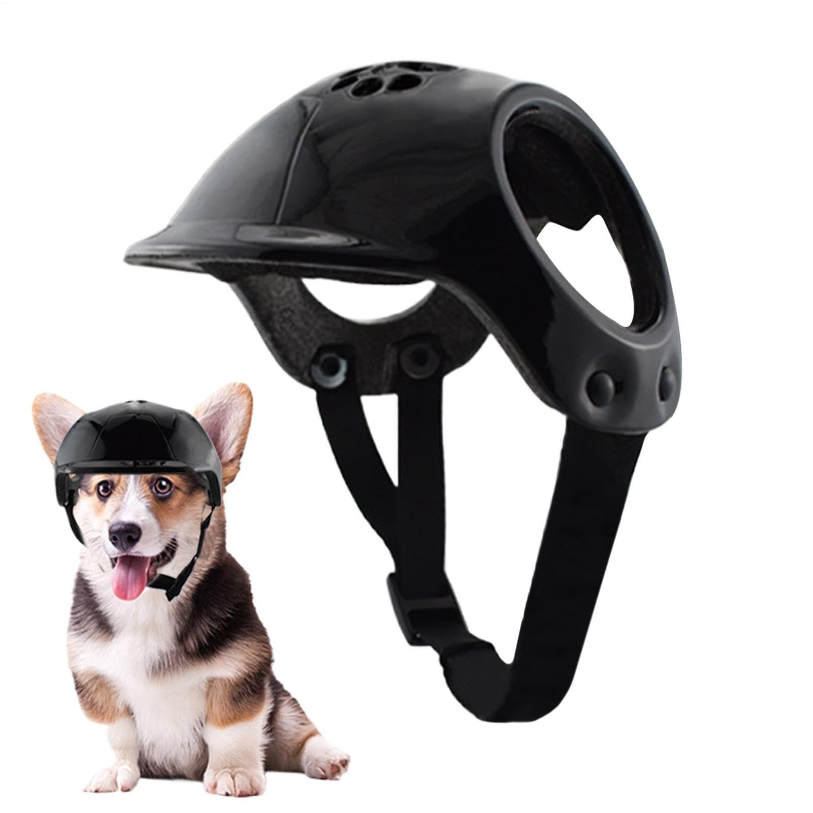 Dog Helmet with Ear Holes, Pet Motorcycle Safety Helmet with Adjustable Chin Strap & EVA Padding, Lightweight Puppy Cycling Hard Hat Cap for Outdoor Garden Walking Travel Riding Adventure (Black)