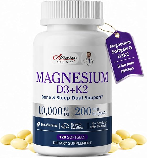 Magnesium Glycinate Softgels with D3 K2 Vitamin 10000 iu, 120 Gelcaps