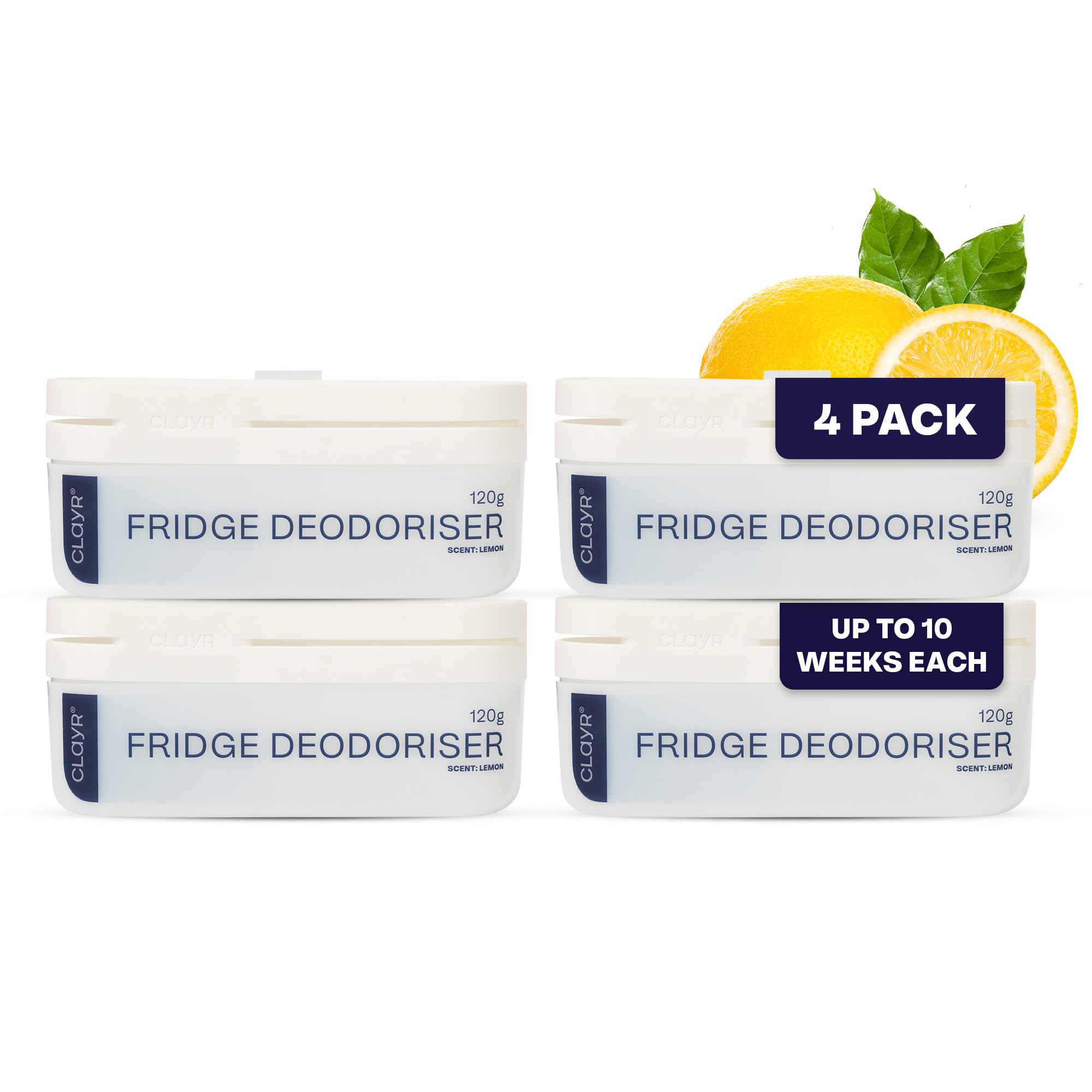 Clayr Fridge Deodoriser with Clip Hook - 4-Pack, 120g Lemon Scent Fridge Freshener & Odour Absorber Gel - Fridge Odour Eliminator - Fridge Freshener and Odour Eliminator for Leftovers, Seafood, Dairy