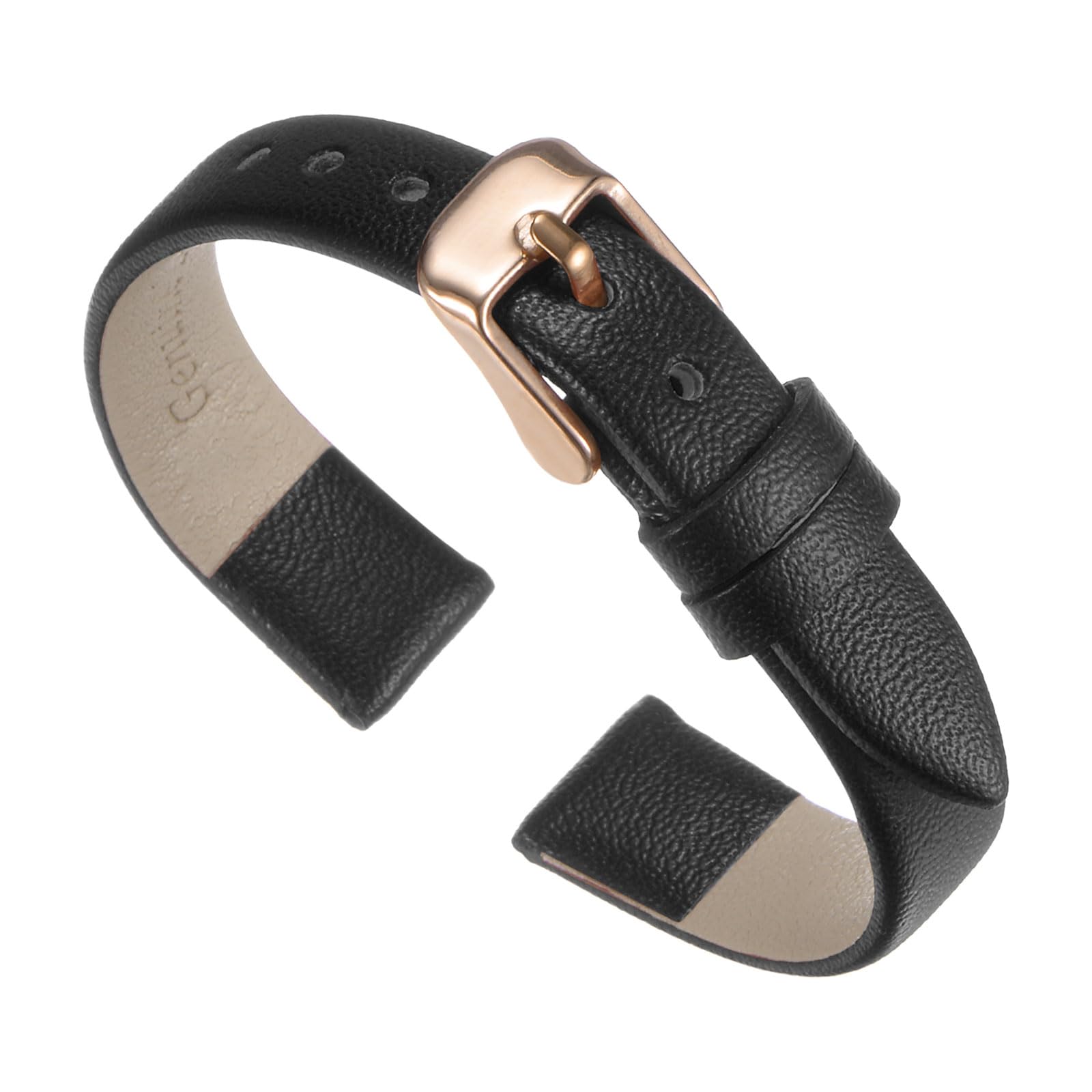 QUARKZMAN Horlogebandje, leren armband, 14 mm, horlogebandjes van echt leer met roestvrijstalen gesp, vintage reservearmband voor horloge, smartwatch, dames en heren, wit