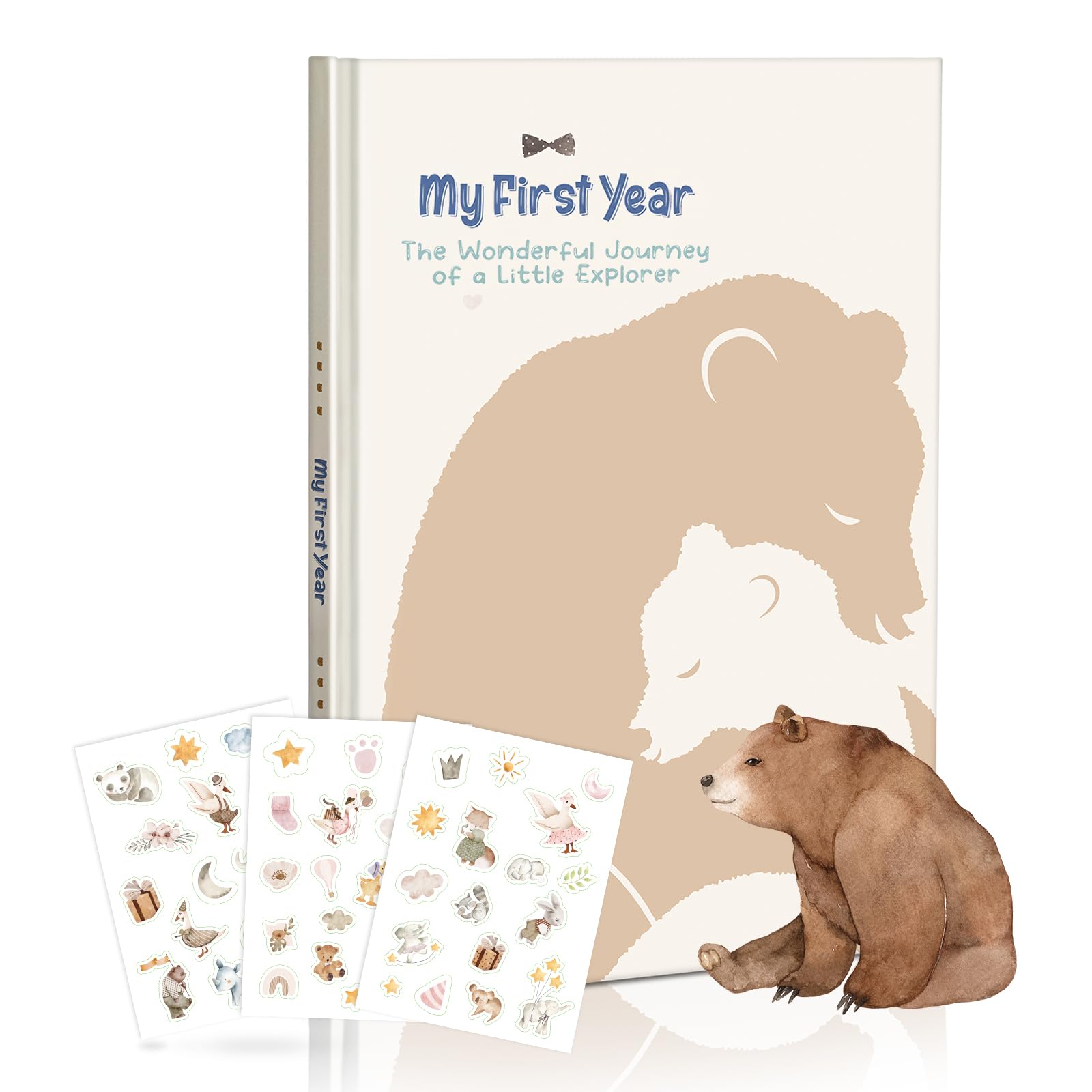 Printara My First Year Baby Memory Book – A4 Diary & Keepsake Album With Adorable Bear Theme, Includes 44 Stickers, Suitable For Birth, Baptism & Baby Shower
