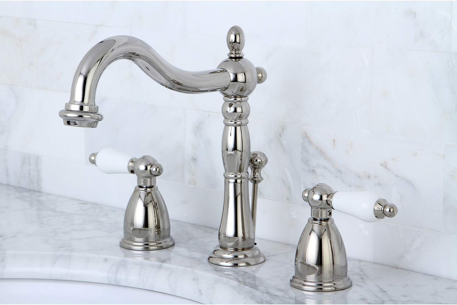 Amazon Crazy 🔥 Deals Kingston Brass KB1976PL Heritage Widespread Lavatory Faucet Pn Porcelain Lever Handle, Polished Nickel Best Cyber Deals 🔥 Kingston Brass KB1976PL Heritage Widespread Lavatory Faucet Pn Porcelain Lever Handle, Polished Nickel