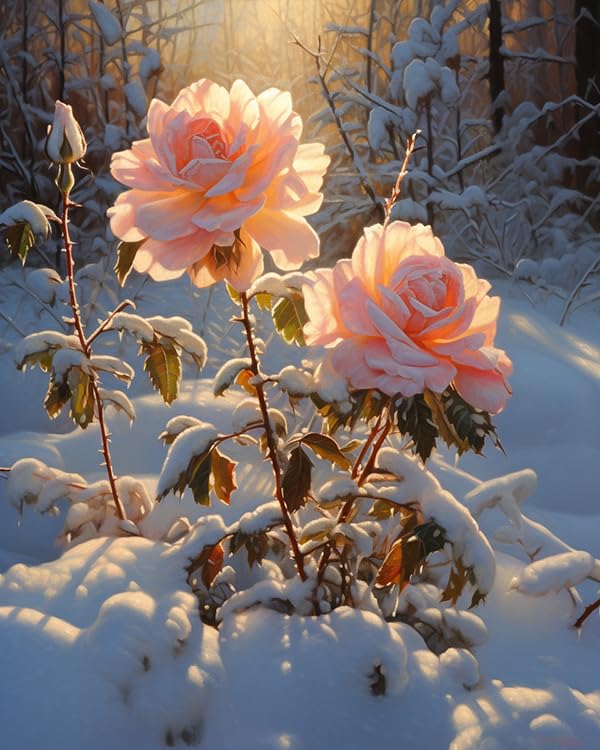 ZMHZMY Paint by Number Kits Blooming of Roses in The Snow DIY Digital Canvas Oil Painting Art Decor for Adults Beginner,40x50cm Frameless