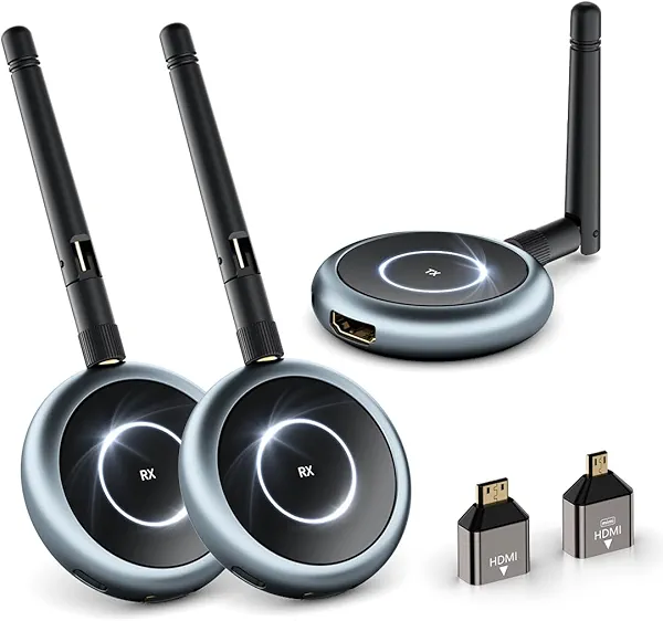 TIMBOOTECH Wireless HDMI Transmitter and 2 Receivers - Up to 8 Receivers, Plug and Play, 5.8G HDMI Wireless Extender for PC, Laptop, Camera, Cable Box to Multiple TVs, Monitors, Projectors - 165FT/50M