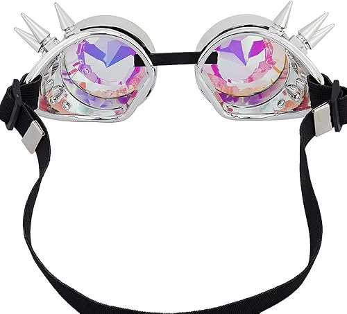 Miniatura 24 de Gafas caleidoscopio para raves trippy psicodélico steampunk con lentes de cristal de difracción de prisma arcoíris Negro