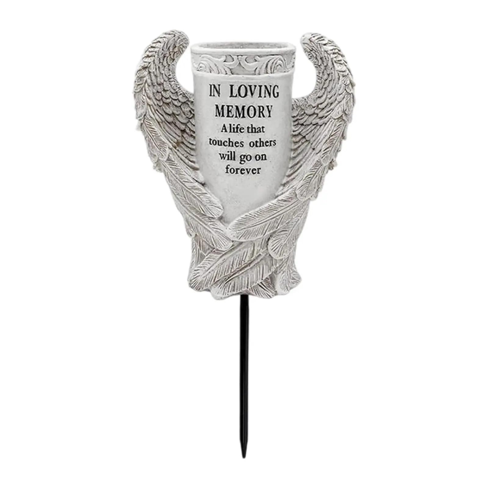 Grave Vase Cemetery Flower Easy Installation Tombstone Resin With Stake Memorial For Loss Of Loved Angel Wing For mourning