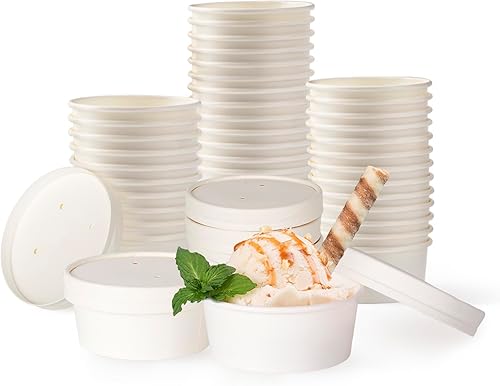 Miniatura 13 de Juego de 50 tazas desechables de helado blanco de 6 onzas con tapas, tazas medianas para bebidas calientes y frías, vasos de papel, recipiente