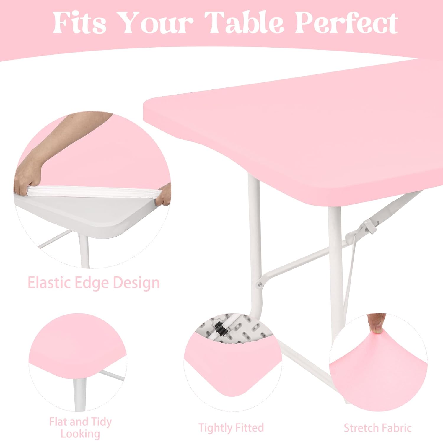 6 Pack Spandex Table Top Cover for 6FT Rectangle Tables, Stretch Fitted Tablecloth Washable Rectangle Table Covers with Elastic Edge for Indoor Outdoor Party Picnic Camping (30" W x 72" L, Pink)
