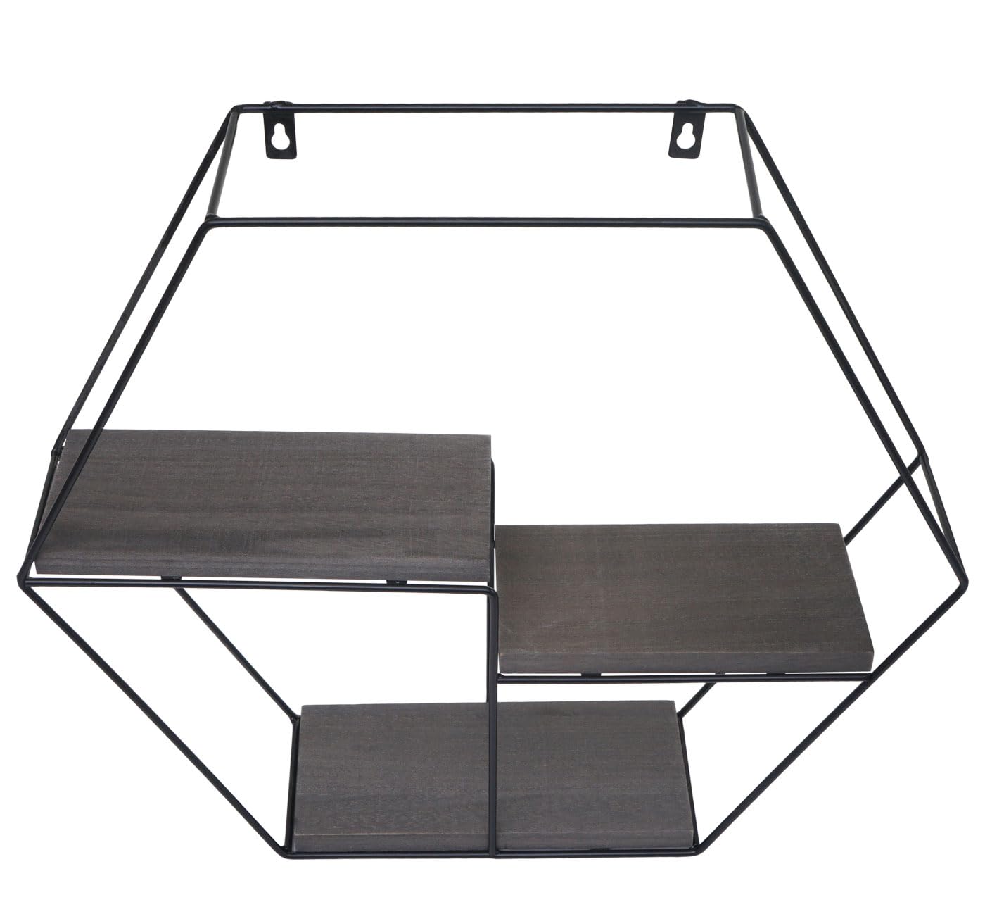 Mendler Regał ścienny HWC-K76, regał wiszący, 3 półki, metal, lite drewno, industrialny, 43 x 49 x 11 cm, ciemnoszary