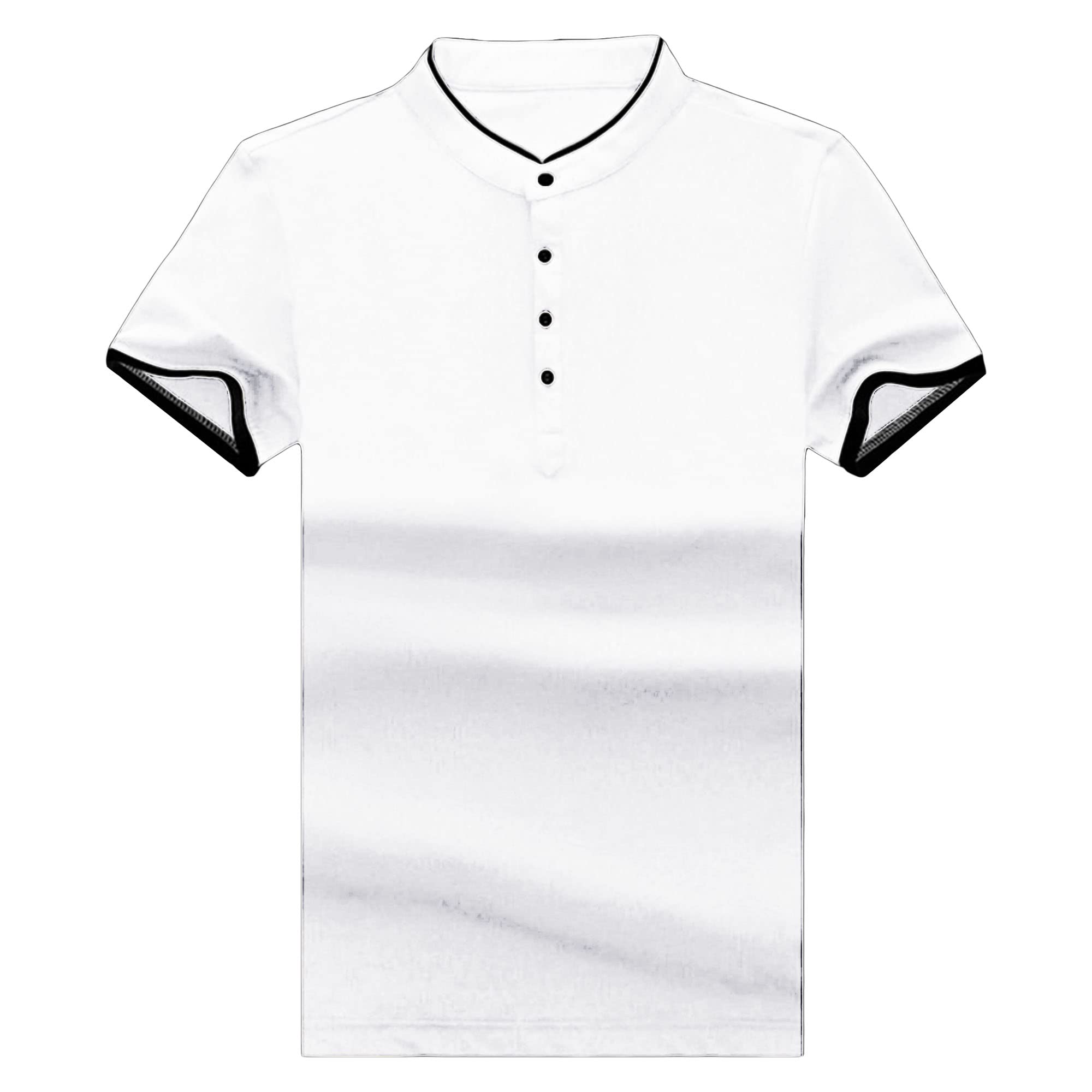 JEsilunmaMY Men's Casual Stand Collar Henley T-Shirt Short Sleeve Slim Fit Polo Tee Shirt Slim Fit Lightweight Hipster Shirt (White,170)