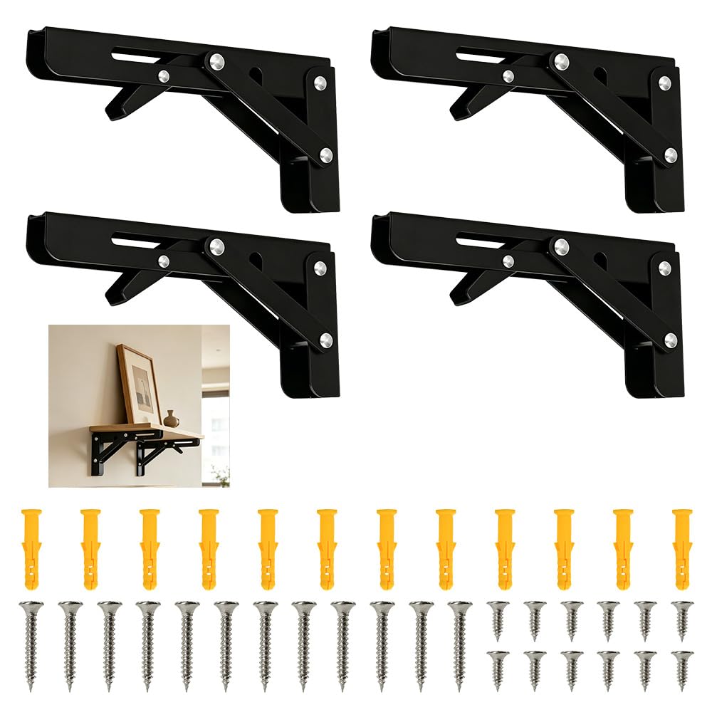 UMCHU 4 Pieces Folding Shelf Brackets, for Home, Office, Garage，with Screws