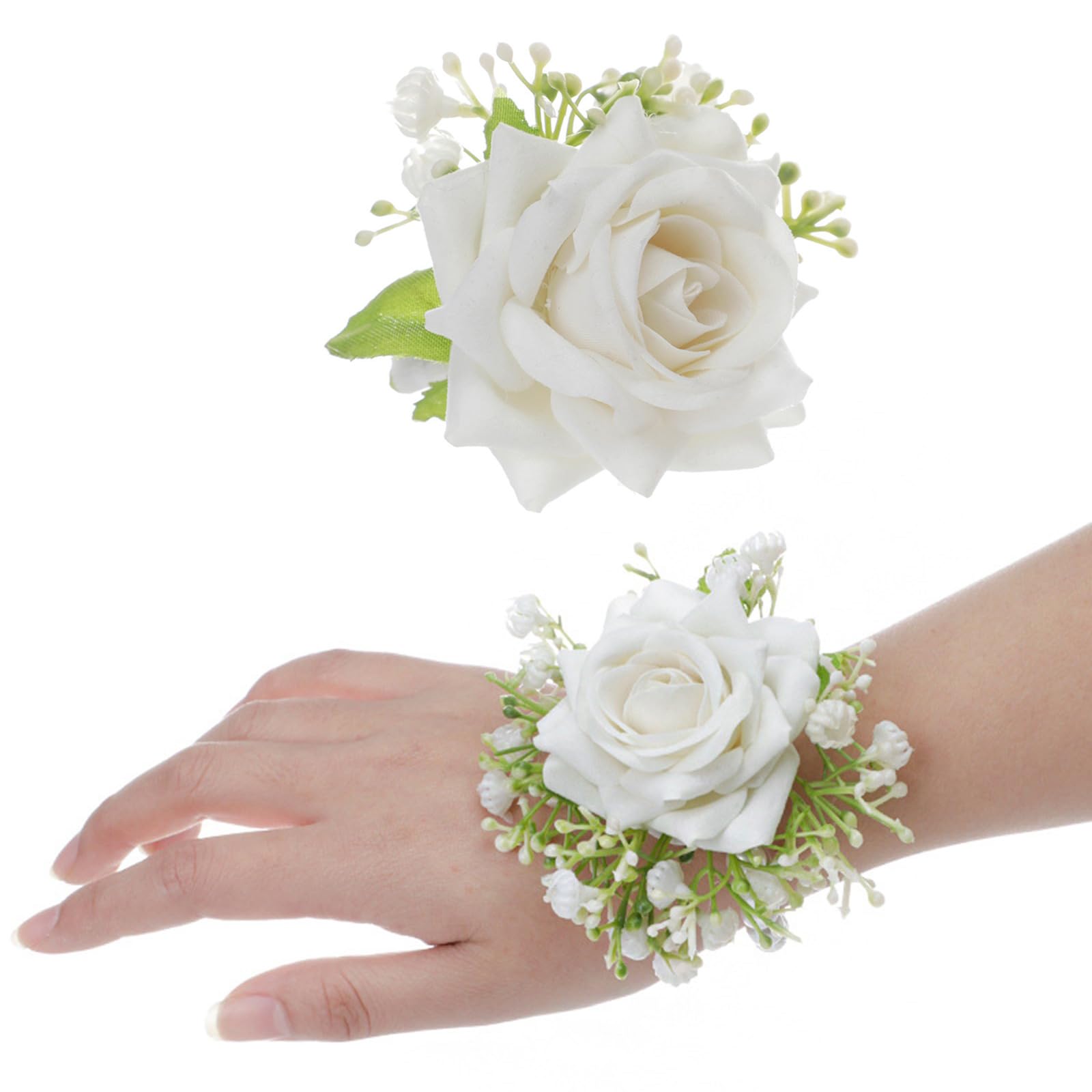 alloneslife Artificial Flower Boutonniere Wedding Wrist Corsage 2in1 for Bride Bridesmaid Groom Groomsmen Formal Meeting Ceremony Corsage Boutonniere Set for Weddings