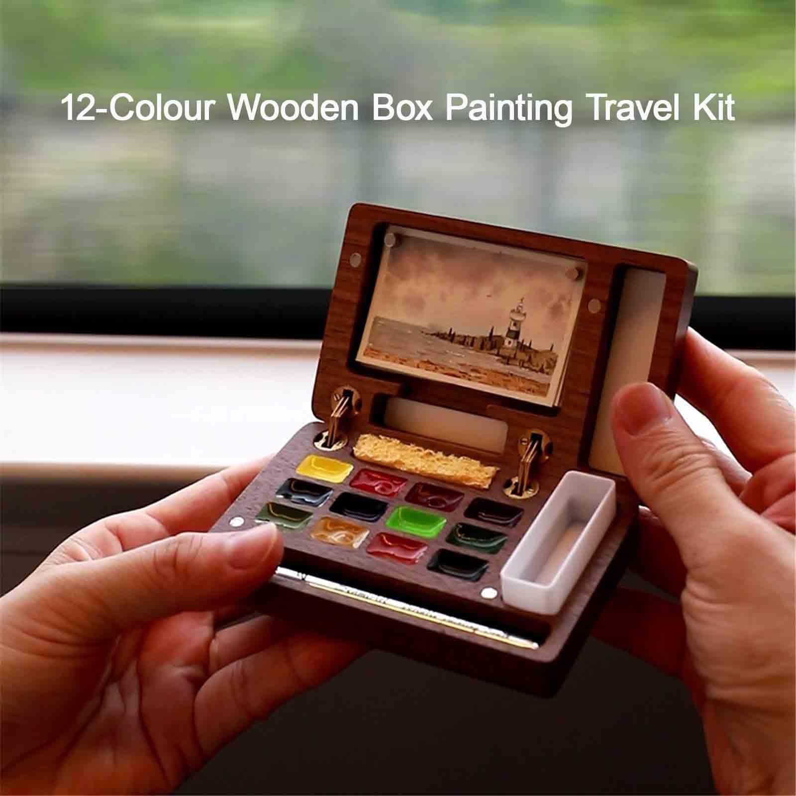 12 Farben Mini Aquarell Set Walnuss Tragbar Aquarell Set Unterwegs Portioniert Solide Aquarellfarben Für Zugreisen(12-colour A)