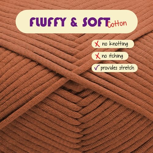 Image of Soft Yarn for Crocheting - Crochet & Knitting Yarn, Beginner Yarn with Easy-to-See Stitches, 250 Yds Amigurumi Yarn, Cotton-Nylon Blend Tshirt Yarn for Crocheting, Worsted Weight Yarn 4, Rust Yarn
