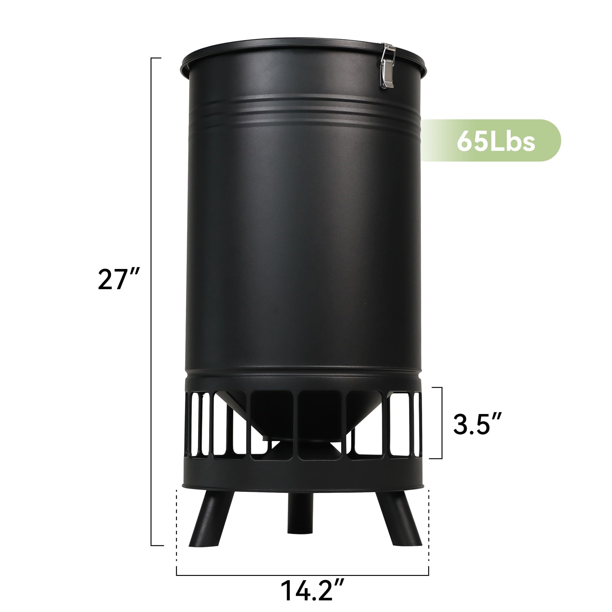 30kg Großer Hühnerfutterautomat 60L aus Stahl Φ36 × H69 cm | Hoch Automat Futterspender mit 16 Ports Futter Rattensicher Metall Hühnerfütter Kübel für Hahn Enta Gänse