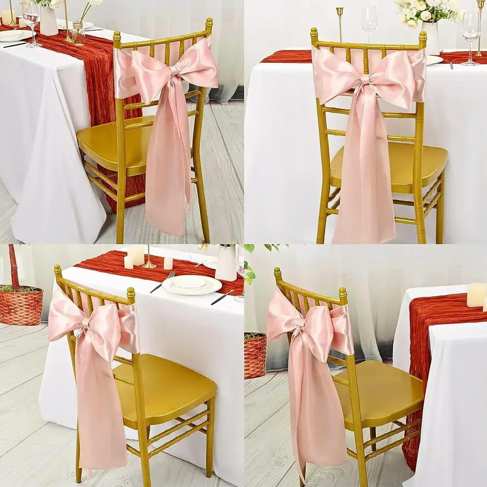 10 bandas de satén para sillas, 17 x 275 cm, lazos de oro rosa, fundas para sillas de boda y eventos, decoración de fiestas, banquetes, baby showers, decoración elegante para eventos