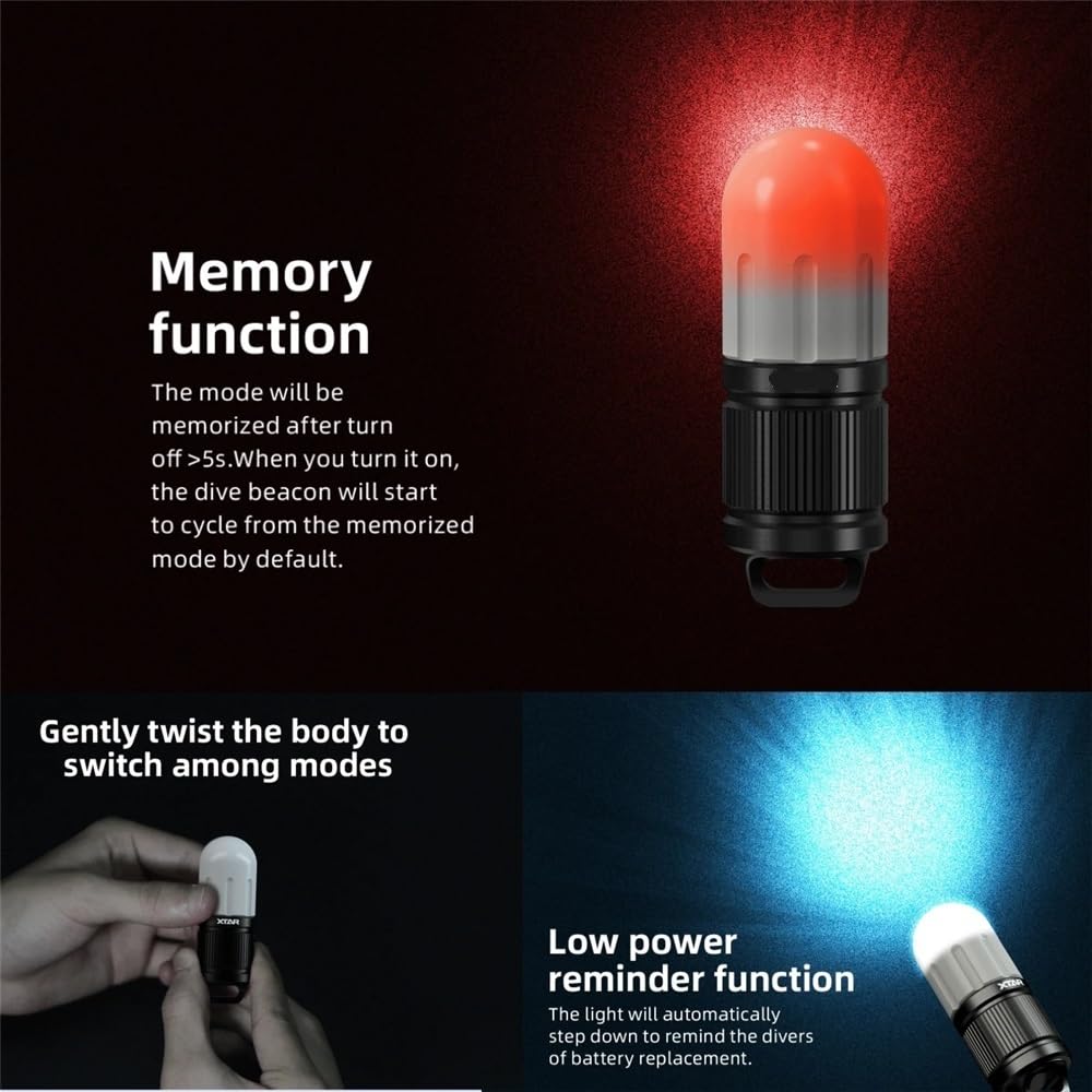 SD1 4 couleurs lampe à LED balise de plongée Signal lumineux Rechargeable lampe de poche de plongée en plein air Camping Super lumineux lanterne torche(XTAR SD1 KT)