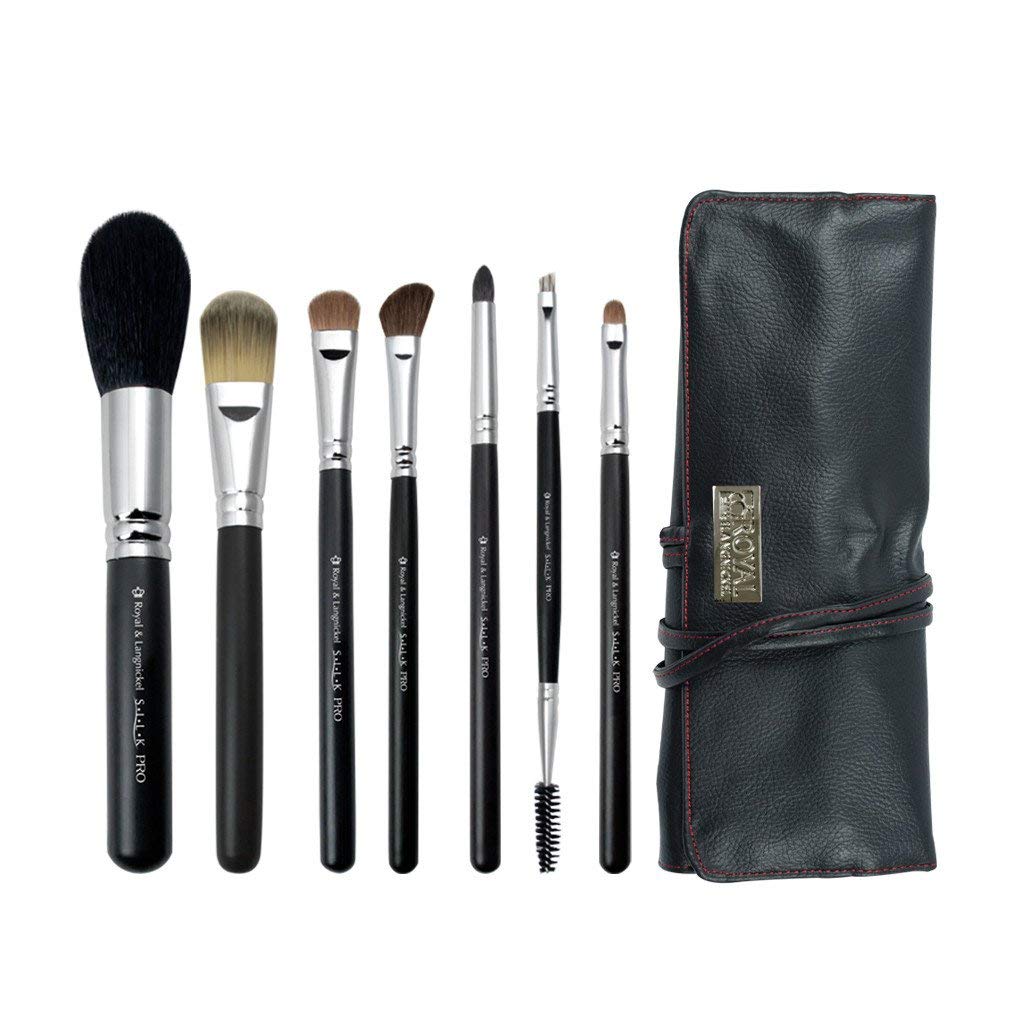Royal & Langnickel Silk Pro 7-Piece Professional Cosmetic Brush Set in a Pro Quality Faux Leather Brush Wrap