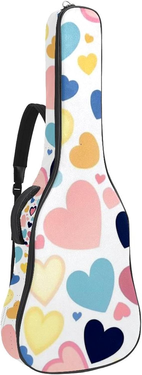 40/41/42-inch Art Love Acoustic Guitar Bag With Adjustable Shoulder Strap And 2 Storage Bags. Guitar Bag With Back Hanging Loop, Electric, and Classical Guitars